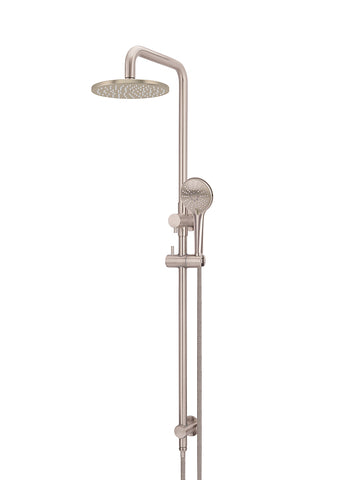 Round Combination Shower Rail, 200mm Head, Three Function Hand Shower - Champagne