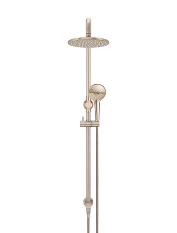 Round Combination Shower Rail, 200mm Head, Three Function Hand Shower - Champagne