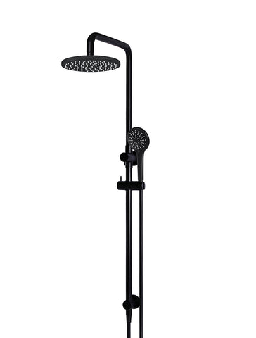Round Combination Shower Rail, 200mm Head, Three Function Hand Shower - Matte Black