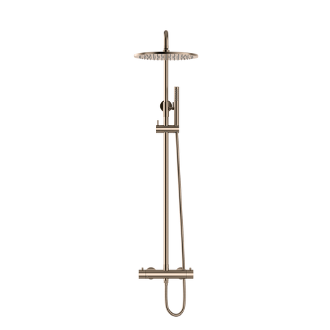 Exposed Thermostatic Shower Valve with Fixed Head & Single-Function Shower Kit - Champagne