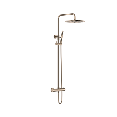 Exposed Thermostatic Shower Valve with Fixed Head & Single-Function Shower Kit - Champagne
