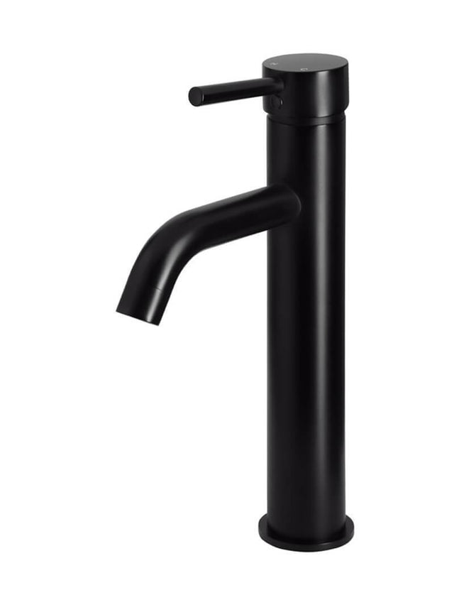 Meir Round Tall Basin Mixer Curved - Matte Black (SKU: MB04-R3) Image - 1