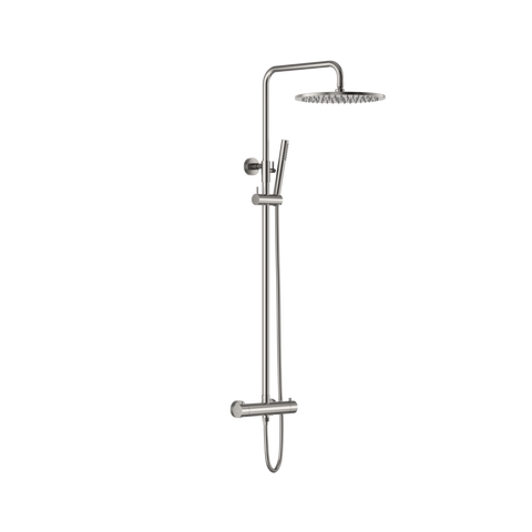 Exposed Thermostatic Shower Valve with Fixed Head & Single-Function Shower Kit - Brushed Nickel