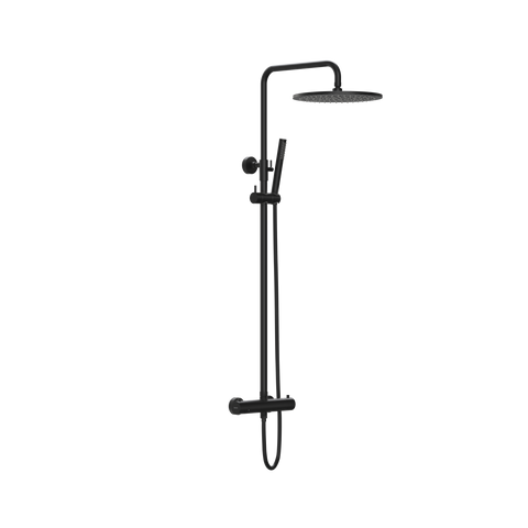 Exposed Thermostatic Shower Valve with Fixed Head & Single-Function Shower Kit - Matte Black