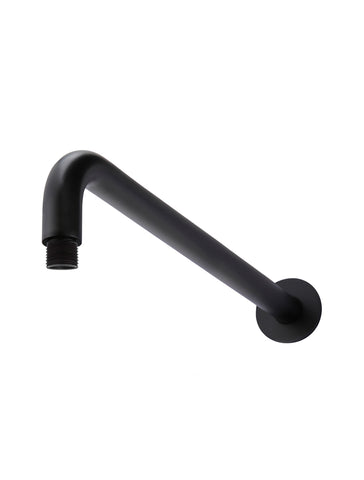 Round Wall Shower Curved Arm 400mm - Matte Black