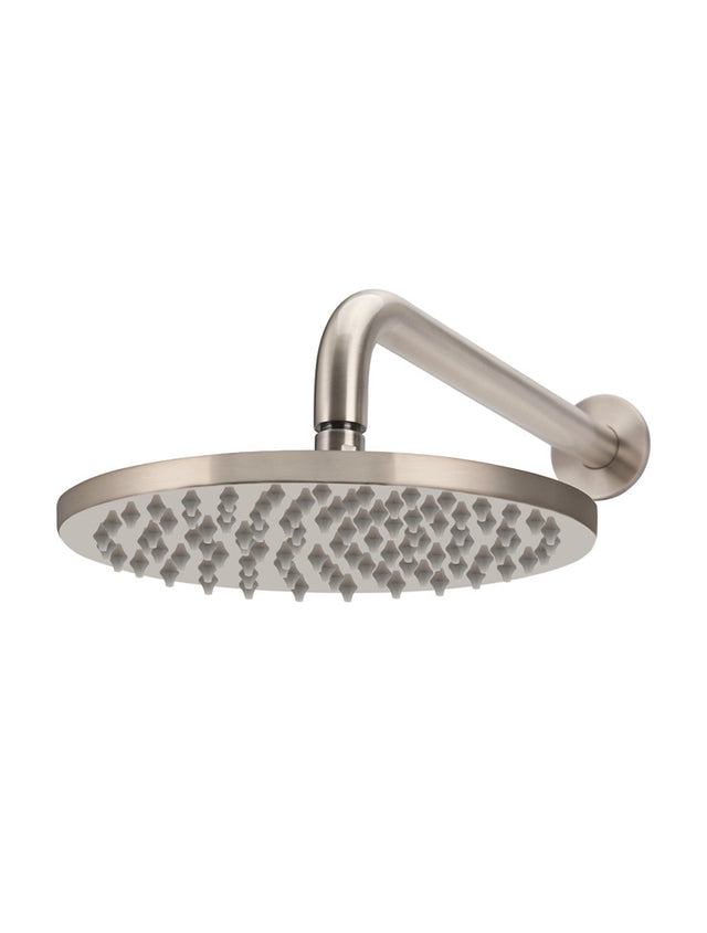 Round Wall Shower 200mm rose, 300mm curved arm - Champagne