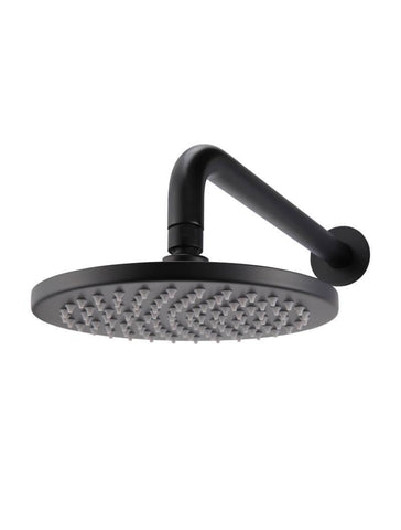 Round Wall Shower 200mm rose, 300mm curved arm - Matte Black