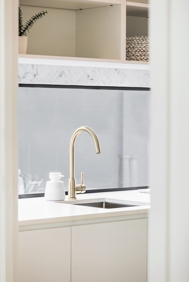 Meir Round Gooseneck Kitchen Mixer Tap - PVD Brushed Nickel (SKU: MK03-PVDBN) Image - 6