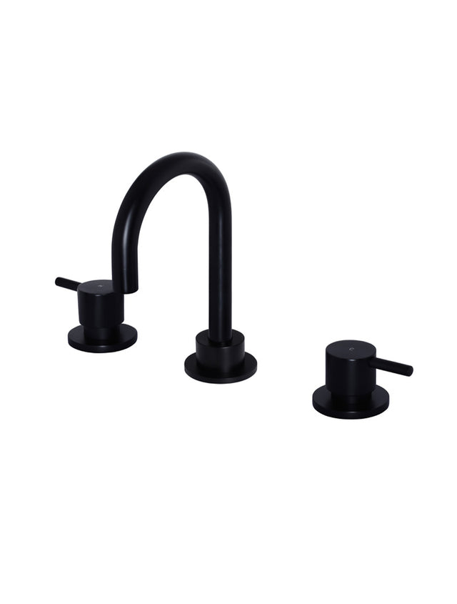 Meir Round Three Piece Basin Tap with flexi hoses - Matte Black (SKU: MB13-F) Image - 1