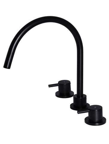 Round Three Piece Kitchen Tap - Matte Black